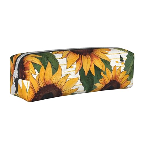 LRHCNZDCP Federmäppchen aus Leder mit Sonnenblumenmuster, niedliches Federmäppchen mit Reißverschluss, für Schule und Büro, weiß, Einheitsgröße, Schulranzen von LRHCNZDCP