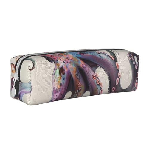 LRHCNZDCP Federmäppchen aus Leder mit Tintenfisch, niedliches Federmäppchen mit Reißverschluss, für Schule und Büro, weiß, Einheitsgröße, Schulranzen von LRHCNZDCP