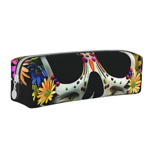 LRHCNZDCP Federmäppchen aus Leder mit Totenkopf-Aufdruck, niedliches Federmäppchen mit Reißverschluss, für Schule und Büro, weiß, Einheitsgröße, Schulranzen von LRHCNZDCP