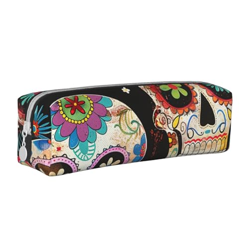 LRHCNZDCP Federmäppchen aus Leder mit Totenkopf-Motiv, niedliches Federmäppchen mit Reißverschluss, für Schule und Büro, weiß, Einheitsgröße, Schulranzen von LRHCNZDCP