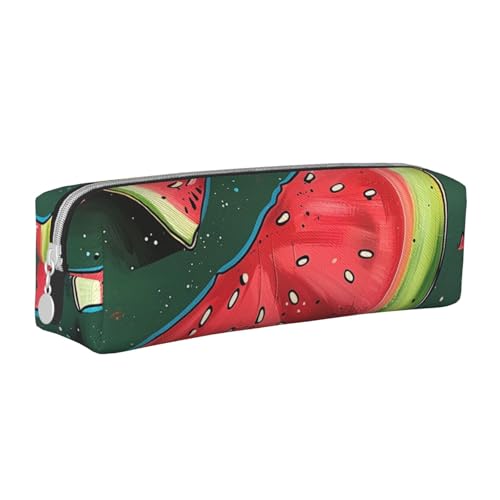 LRHCNZDCP Federmäppchen aus Leder mit Wassermelonen-Motiv, niedliches Federmäppchen mit Reißverschluss, für Schule und Büro, weiß, Einheitsgröße, Schulranzen von LRHCNZDCP