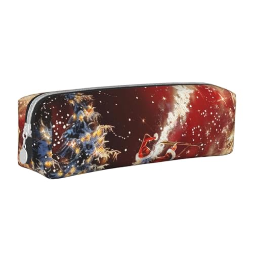 LRHCNZDCP Federmäppchen aus Leder mit Weihnachtszauber – niedliches Federmäppchen mit Reißverschluss für Schule und Büro, weiß, Einheitsgröße, Schulranzen von LRHCNZDCP