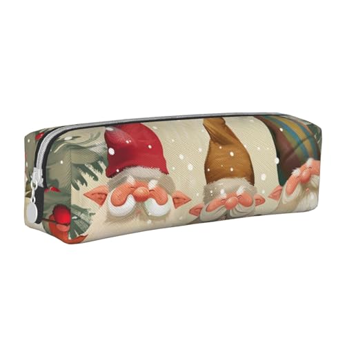 LRHCNZDCP Federmäppchen aus Leder mit Weihnachtszwergen – niedliches Federmäppchen mit Reißverschluss für Schule und Büro, weiß, Einheitsgröße, Schulranzen von LRHCNZDCP