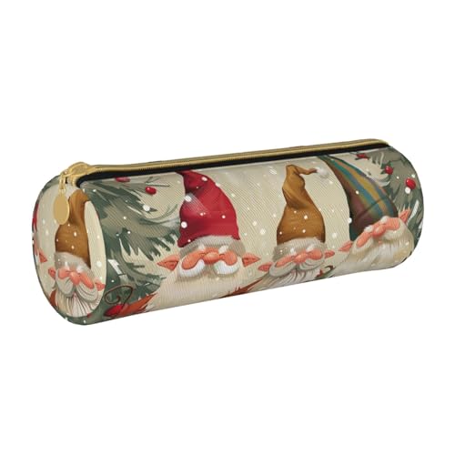 LRHCNZDCP Federmäppchen aus Leder mit Weihnachtszwergen – runder Reißverschluss, niedliches Federmäppchen für Schule und Büro, weiß, Einheitsgröße, Schulranzen von LRHCNZDCP