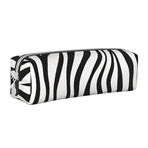 LRHCNZDCP Federmäppchen aus Leder mit Zebramuster – niedliches Federmäppchen mit Reißverschluss für Schule und Büro, weiß, Einheitsgröße, Schulranzen von LRHCNZDCP