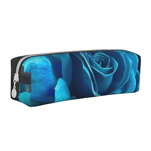 LRHCNZDCP Federmäppchen aus Leder mit blauem Rosenmuster, niedliches Federmäppchen mit Reißverschluss, für Schule und Büro, weiß, Einheitsgröße, Schulranzen von LRHCNZDCP