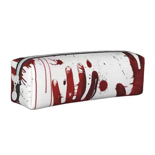 LRHCNZDCP Federmäppchen aus Leder mit blutigen Handabdrücken – niedliches Federmäppchen mit Reißverschluss für Schule und Büro, weiß, Einheitsgröße, Schulranzen von LRHCNZDCP