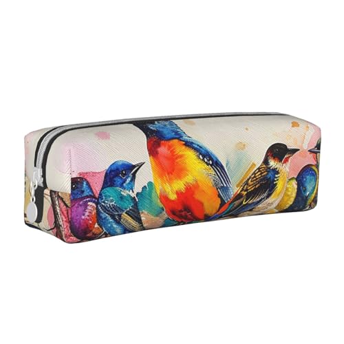 LRHCNZDCP Federmäppchen aus Leder mit buntem Vogelmotiv, niedliches Federmäppchen mit Reißverschluss, für Schule und Büro, weiß, Einheitsgröße, Schulranzen von LRHCNZDCP
