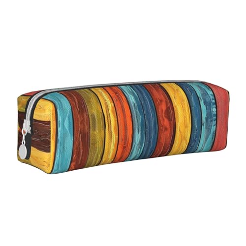 LRHCNZDCP Federmäppchen aus Leder mit bunten Streifen – niedliches Federmäppchen mit Reißverschluss für Schule und Büro, weiß, Einheitsgröße, Schulranzen von LRHCNZDCP