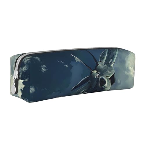 LRHCNZDCP Federmäppchen aus Leder mit fliegendem Flugzeug – niedliches Federmäppchen mit Reißverschluss für Schule und Büro, weiß, Einheitsgröße, Schulranzen von LRHCNZDCP