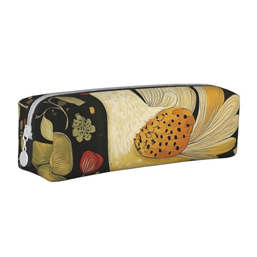 LRHCNZDCP Federmäppchen aus Leder mit gelbem Blättermuster – niedliches Federmäppchen mit Reißverschluss für Schule und Büro, weiß, Einheitsgröße, Schulranzen von LRHCNZDCP