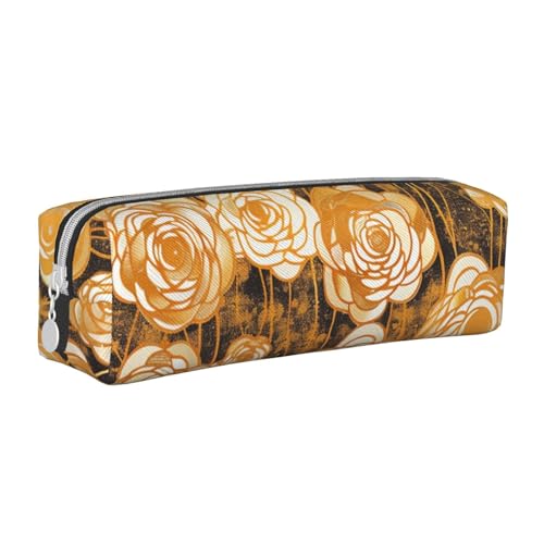 LRHCNZDCP Federmäppchen aus Leder mit goldenem Blumendruck – niedliches Federmäppchen mit Reißverschluss für Schule und Büro, weiß, Einheitsgröße, Schulranzen von LRHCNZDCP