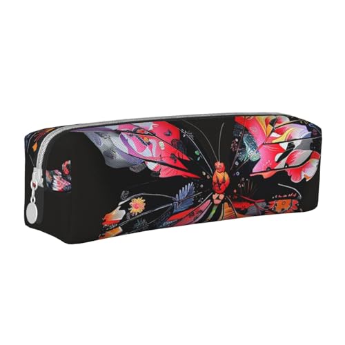 LRHCNZDCP Federmäppchen aus Leder mit hübschem Schmetterlingsdruck – niedliches Federmäppchen mit Reißverschluss für Schule und Büro, weiß, Einheitsgröße, Schulranzen von LRHCNZDCP