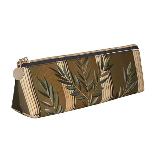 LRHCNZDCP Federmäppchen aus Leder mit römischem Olivenzweig und griechischem bedrucktem Leder, dreieckiger Reißverschluss, niedliches Federmäppchen für Schule und Büro, weiß, Einheitsgröße, von LRHCNZDCP