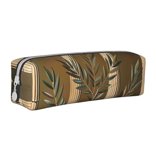 LRHCNZDCP Federmäppchen aus Leder mit römischem Olivenzweig und griechischem bedrucktem Leder – niedliches Federmäppchen mit Reißverschluss für Schule und Büro, weiß, Einheitsgröße, Schulranzen von LRHCNZDCP