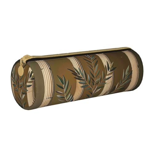 LRHCNZDCP Federmäppchen aus Leder mit römischem Olivenzweig und griechischem bedrucktem Leder – runder Reißverschluss, niedliches Federmäppchen für Schule und Büro, weiß, Einheitsgröße, Schulranzen von LRHCNZDCP