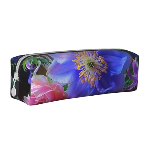 LRHCNZDCP Federmäppchen aus Leder mit schönem Blumendruck, niedliches Federmäppchen mit Reißverschluss, für Schule und Büro, weiß, Einheitsgröße, Schulranzen von LRHCNZDCP