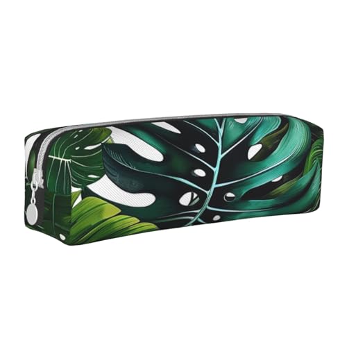 LRHCNZDCP Federmäppchen aus Leder mit tropischen Blättern, niedliches Federmäppchen mit Reißverschluss, für Schule und Büro, weiß, Einheitsgröße, Schulranzen von LRHCNZDCP