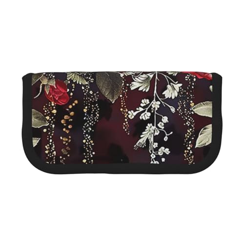 LRHCNZDCP Federmäppchen aus Segeltuch mit rotem Rosen-Blumenmuster, Make-up-Tasche, Stiftebox mit Reißverschluss, Schwarz , Einheitsgröße, Schulranzen von LRHCNZDCP