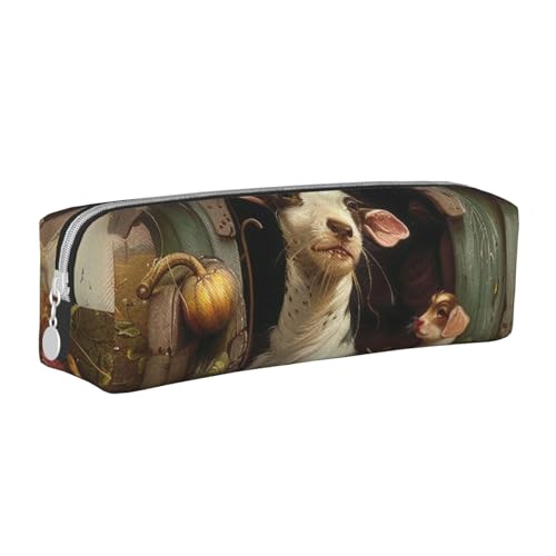 LRHCNZDCP Federmäppchen aus bedrucktem Leder mit Bauernhoftieren – niedliches Federmäppchen mit Reißverschluss für Schule und Büro, weiß, Einheitsgröße, Schulranzen von LRHCNZDCP