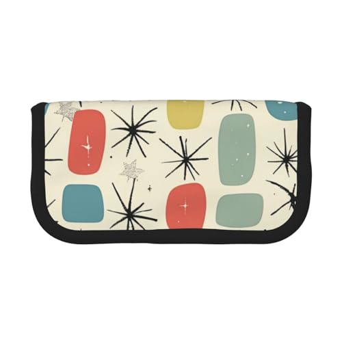 LRHCNZDCP Federmäppchen mit Atomic Stars Retro-Muster, bedrucktes Federmäppchen, Segeltuch, Make-up-Tasche, Gadget, Stiftebox mit Reißverschluss, Schwarz , Einheitsgröße, Schulranzen von LRHCNZDCP