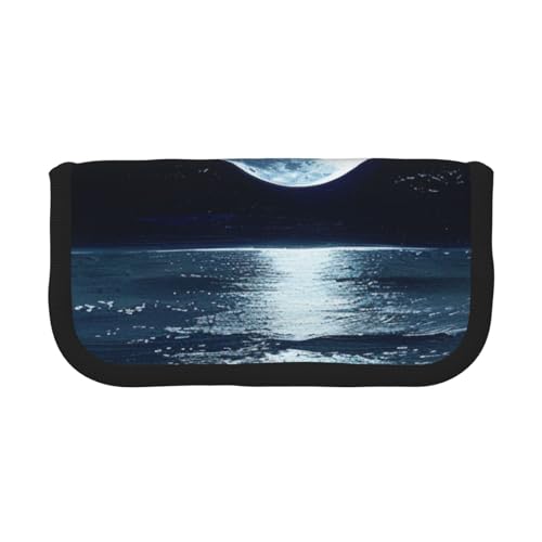 LRHCNZDCP Federmäppchen mit Aufdruck "Full Moon in Night", Leinen, Make-up-Tasche, Gadget, Stiftebox mit Reißverschluss, Schwarz , Einheitsgröße, Schulranzen von LRHCNZDCP
