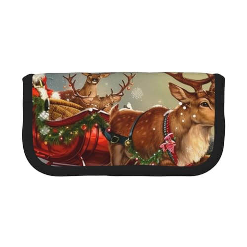 LRHCNZDCP Federmäppchen mit Aufschrift "Merry Christmas", bedrucktes Federmäppchen, Leinen, Make-up-Tasche, Gadget, Stiftebox mit Reißverschluss, Schwarz , Einheitsgröße, Schulranzen von LRHCNZDCP