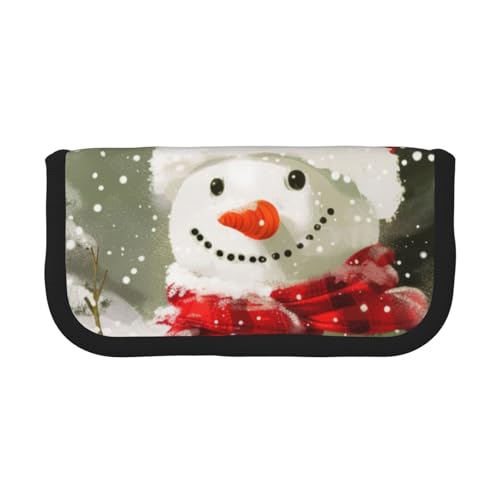 LRHCNZDCP Federmäppchen mit Aufschrift "Merry Christmas with Happy Snowman", bedrucktes Federmäppchen, Leinen, Make-up-Tasche, Gadget-Stifttasche, Stiftebox mit Reißverschluss, Schwarz , von LRHCNZDCP