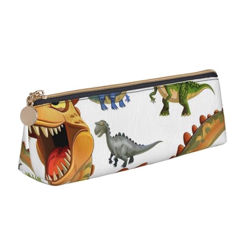 LRHCNZDCP Federmäppchen mit Cartoon-Dinosaurier-Bildern, bedrucktes Leder-Federmäppchen, dreieckig, Reißverschluss, niedliches Federmäppchen für Schule und Büro, weiß, Einheitsgröße, Schulranzen von LRHCNZDCP