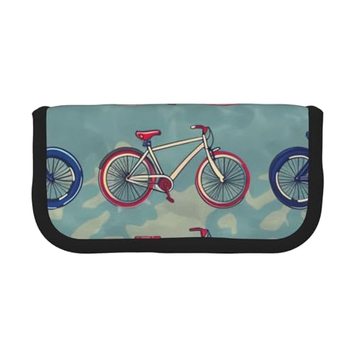 LRHCNZDCP Federmäppchen mit Cartoon-Fahrrädern, bedrucktes Federmäppchen, Segeltuch, Make-up-Tasche, Gadget, Stiftebox mit Reißverschluss, Schwarz , Einheitsgröße, Schulranzen von LRHCNZDCP