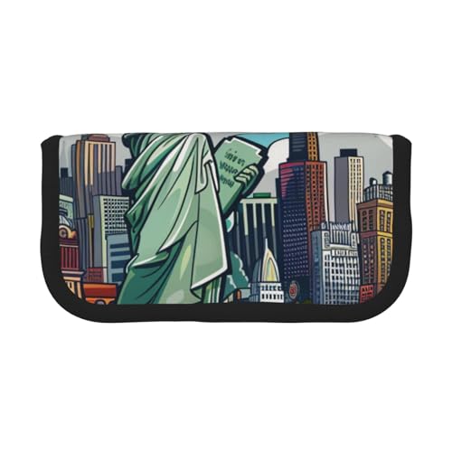 LRHCNZDCP Federmäppchen mit Cartoon-Motiv, Motiv: New York, US-Thema, bedrucktes Federmäppchen, Leinen, Make-up-Tasche, Gadget, Stiftebox mit Reißverschluss, Schwarz , Einheitsgröße, Schulranzen von LRHCNZDCP