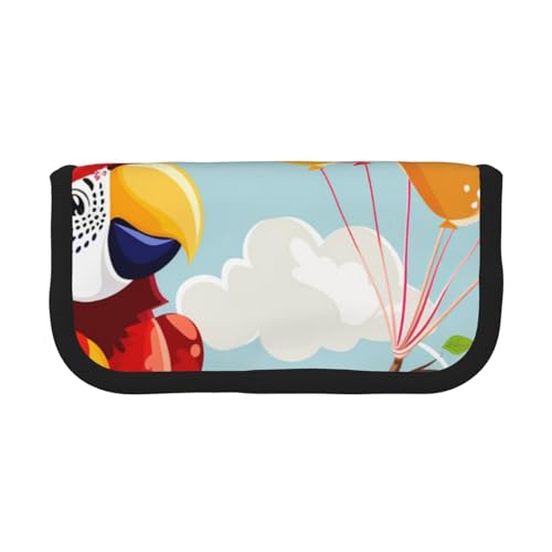 LRHCNZDCP Federmäppchen mit Cartoon-Papageien, bedruckt mit Luftballons, Leinen, Make-up-Tasche, Gadget-Stifttasche, Stiftebox mit Reißverschluss, Schwarz , Einheitsgröße, Schulranzen von LRHCNZDCP