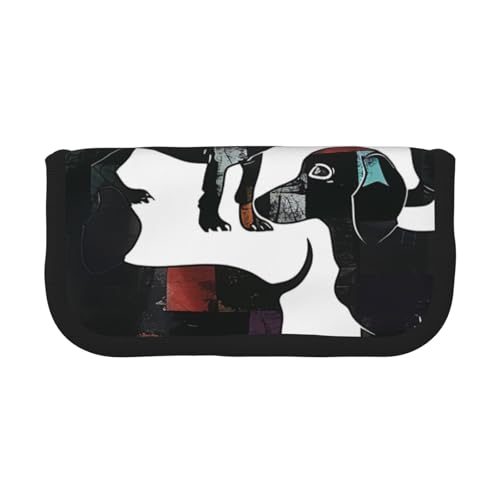 LRHCNZDCP Federmäppchen mit Dackel-Motiv, bedrucktes Federmäppchen, Leinen, Make-up-Tasche, Gadget-Stifttasche, Stiftebox mit Reißverschluss, Schwarz, Schwarz , Einheitsgröße, Schulranzen von LRHCNZDCP