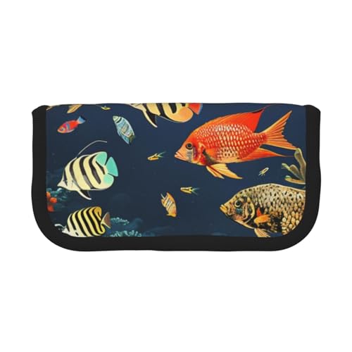 LRHCNZDCP Federmäppchen mit Fischmuster, bedrucktes Federmäppchen, Segeltuch, Make-up-Tasche, Gadget, Stiftebox mit Reißverschluss, Schwarz , Einheitsgröße, Schulranzen von LRHCNZDCP