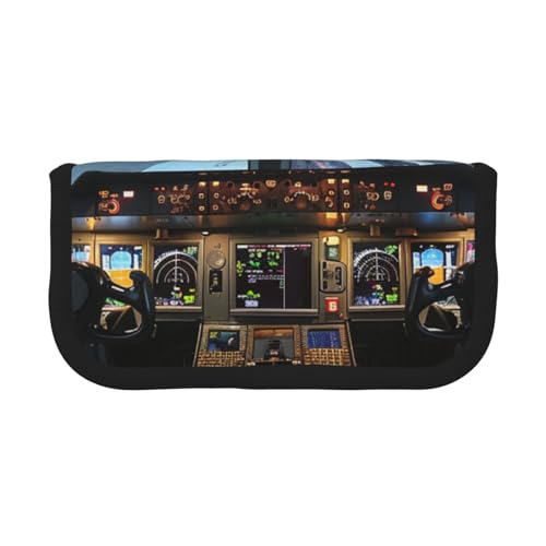 LRHCNZDCP Federmäppchen mit Flugzeug-Cockpit, bedrucktes Federmäppchen, Segeltuch, Make-up-Tasche, Gadget, Stiftebox mit Reißverschluss, Schwarz , Einheitsgröße, Schulranzen von LRHCNZDCP