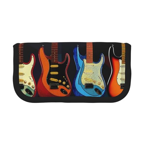 LRHCNZDCP Federmäppchen mit Kunst-Gitarren-Muster, bedrucktes Federmäppchen, Segeltuch, Make-up-Tasche, Gadget, Stiftebox mit Reißverschluss, Schwarz , Einheitsgröße, Schulranzen von LRHCNZDCP