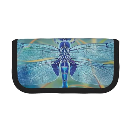 LRHCNZDCP Federmäppchen mit Libellen-Motiv, Leinen, Make-up-Tasche, Gadget-Stifttasche, Stiftebox mit Reißverschluss, Blau, Schwarz , Einheitsgröße, Schulranzen von LRHCNZDCP