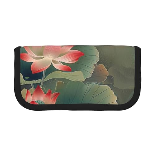 LRHCNZDCP Federmäppchen mit Lotusblume und Libelle, bedrucktes Federmäppchen, Leinen, Make-up-Tasche, Gadget-Stifttasche, Stiftebox mit Reißverschluss, Schwarz , Einheitsgröße, Schulranzen von LRHCNZDCP