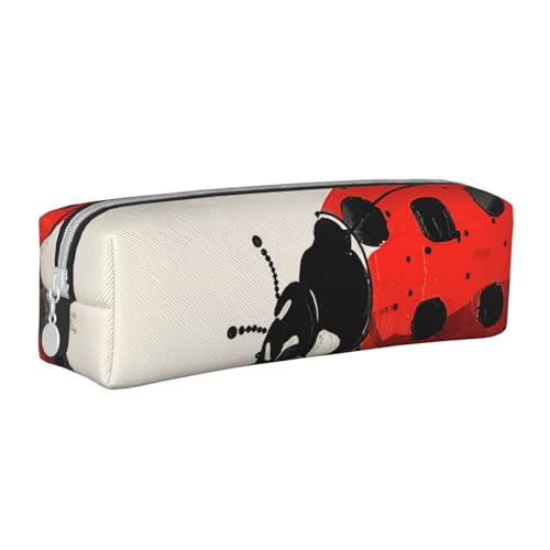 LRHCNZDCP Federmäppchen mit Marienkäfermotiv, aus Leder, niedliches Federmäppchen mit Reißverschluss, für Schule und Büro, weiß, Einheitsgröße, Schulranzen von LRHCNZDCP