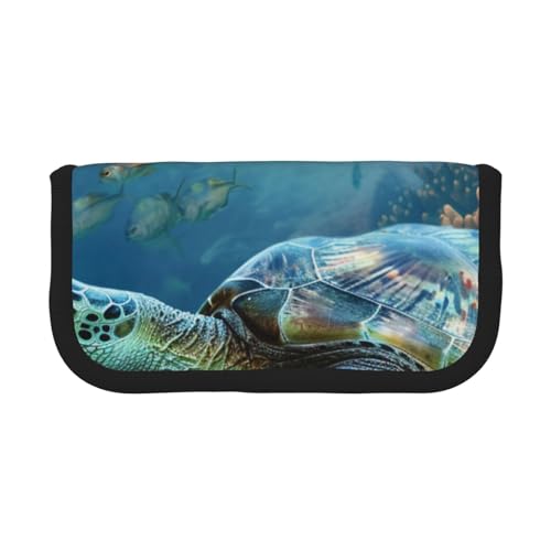 LRHCNZDCP Federmäppchen mit Meeresschildkröte mit Fischen, bedrucktes Federmäppchen aus Segeltuch, Make-up-Tasche, Gadget, Stiftebox mit Reißverschluss, Schwarz , Einheitsgröße, Schulranzen von LRHCNZDCP