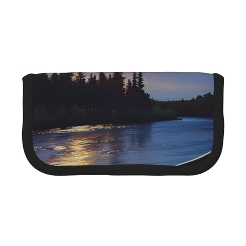 LRHCNZDCP Federmäppchen mit Mondschein, Kanu, Allagash River, bedrucktes Federmäppchen, Segeltuch, Make-up-Tasche, Gadget-Stifttasche, Stiftebox mit Reißverschluss, Schwarz , Einheitsgröße, von LRHCNZDCP