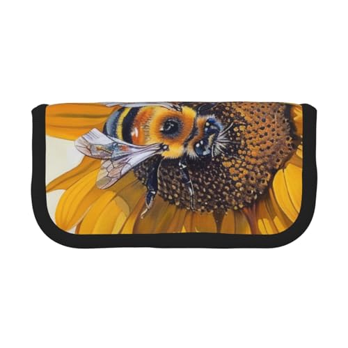 LRHCNZDCP Federmäppchen mit Motiv "Bee on Sunflower" aus Segeltuch, Make-up-Tasche, Gadget, Stiftebox mit Reißverschluss, Schwarz , Einheitsgröße, Schulranzen von LRHCNZDCP