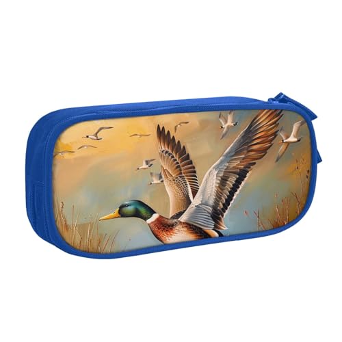 LRHCNZDCP Federmäppchen mit Ölgemälde-Motiv, Motiv: Ente bedruckt, niedliches Federmäppchen, Stiftebox für Schule, Büro, Schwarz, blau, Einheitsgröße, Schulranzen von LRHCNZDCP