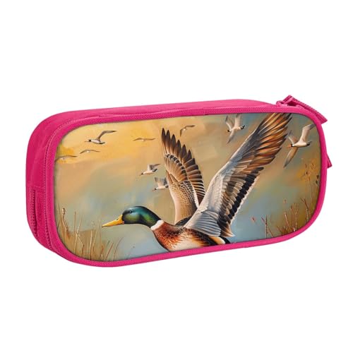 LRHCNZDCP Federmäppchen mit Ölgemälde-Motiv, Motiv: Ente bedruckt, niedliches Federmäppchen, Stiftebox für Schule, Büro, Schwarz, rose, Einheitsgröße, Schulranzen von LRHCNZDCP