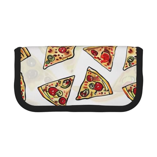LRHCNZDCP Federmäppchen mit Pizza-Muster, bedrucktes Federmäppchen, Leinen, Make-up-Tasche, Gadget, Stiftebox mit Reißverschluss, Schwarz , Einheitsgröße, Schulranzen von LRHCNZDCP