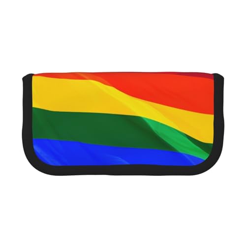LRHCNZDCP Federmäppchen mit Regenbogen-Flagge, bedrucktes Federmäppchen aus Segeltuch, Make-up-Tasche, Gadget, Stiftebox mit Reißverschluss, Schwarz , Einheitsgröße, Schulranzen von LRHCNZDCP
