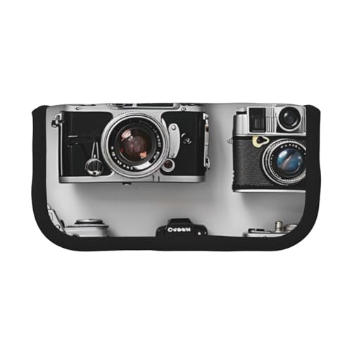 LRHCNZDCP Federmäppchen mit Retro-Kamera-Kollektion, bedrucktes Federmäppchen, Leinen, Make-up-Tasche, Gadget-Stifttasche, Stiftebox mit Reißverschluss, Schwarz , Einheitsgröße, Schulranzen von LRHCNZDCP