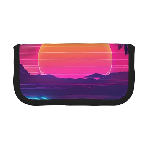 LRHCNZDCP Federmäppchen mit Retrowave-Bildern, bedrucktes Federmäppchen, Leinen, Make-up-Tasche, Gadget, Stiftebox mit Reißverschluss, Schwarz , Einheitsgröße, Schulranzen von LRHCNZDCP