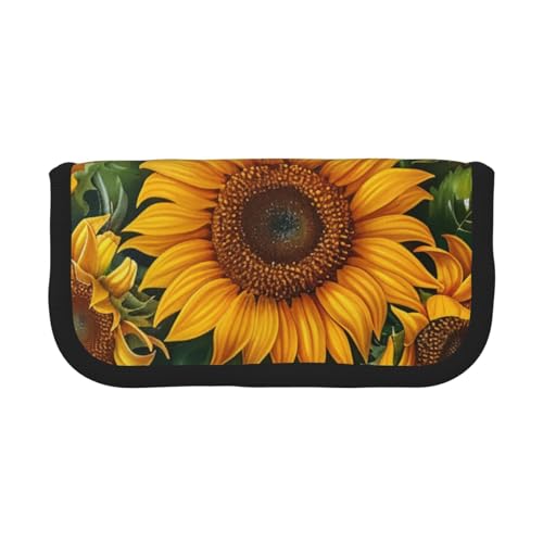 LRHCNZDCP Federmäppchen mit Sonnenblumen-Motiv, bedrucktes Federmäppchen, Segeltuch, Make-up-Tasche, Gadget, Stiftebox mit Reißverschluss, Schwarz , Einheitsgröße, Schulranzen von LRHCNZDCP