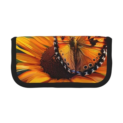 LRHCNZDCP Federmäppchen mit Sonnenblumen- und Schmetterlings-Motiv, bedruckt, aus Segeltuch, Make-up-Tasche, Gadget, Stiftebox mit Reißverschluss, Schwarz , Einheitsgröße, Schulranzen von LRHCNZDCP